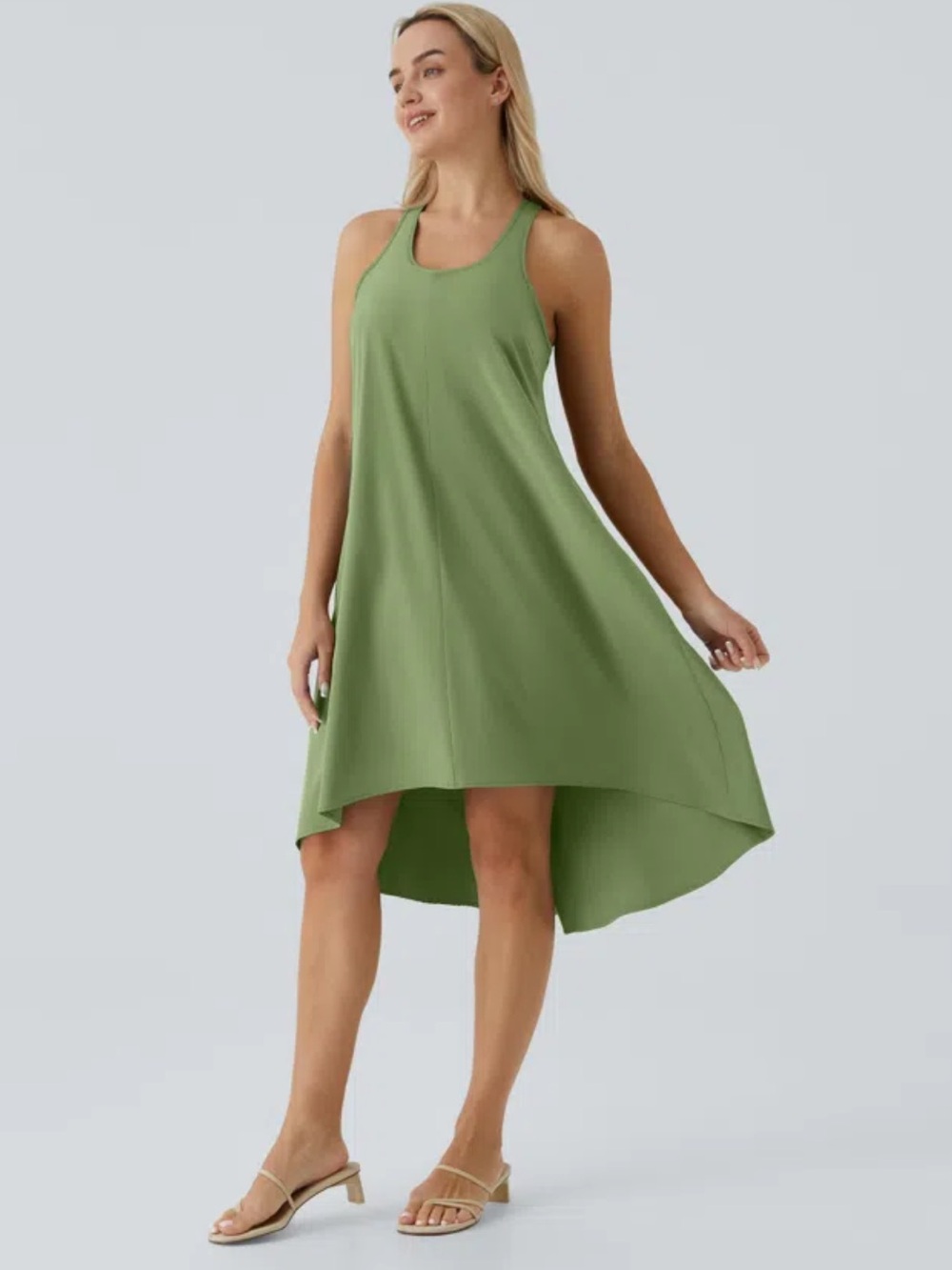 Worn Once! Halara Breezeful Backless Racerback  Pocket HiLo Dress - Hot Wasabi